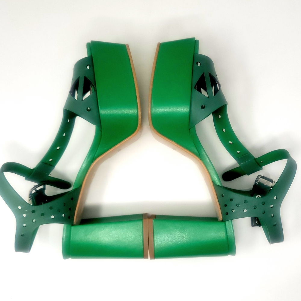Trendy Green Cutout Platform Sandals